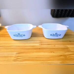 Vintage Corning Ware Set of 2 Blue Cornflower Individual Casserole Dishes